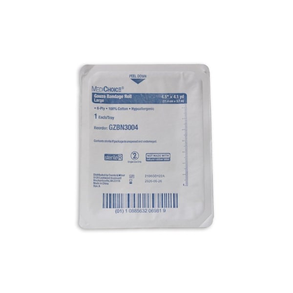 Medichoice Gauze Roll Bandage, 6-Ply, Sterile, Hypoallergenic, 4.5 Inch x 4.1 Yards, White, 60PK GZBN3004 - main